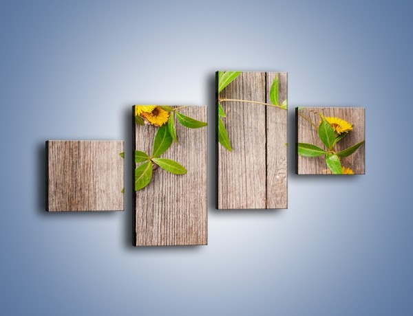 Obraz na płótnie – Słoneczne kwiatuszki na deskach – czteroczęściowy K645W3