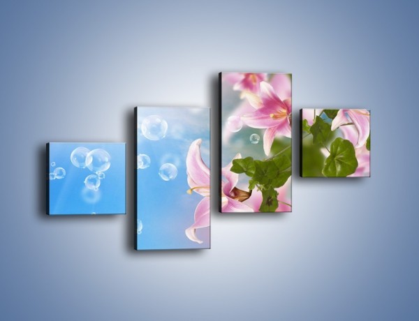 Obraz na płótnie – Mydlane bańki nad kwiatami – czteroczęściowy K669W3