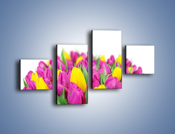 Obraz na płótnie – Bukiet fioletowo-żółtych tulipanów – czteroczęściowy K778W3