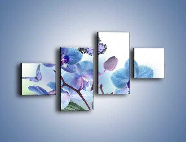 Obraz na płótnie – Niebieskie motyle jak niebieskie kwiaty – czteroczęściowy K784W3