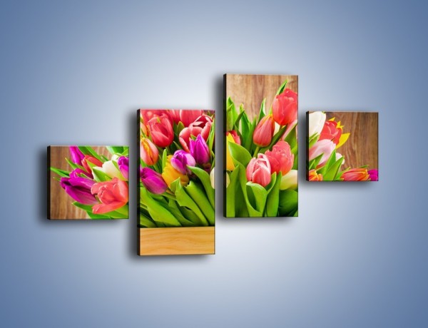 Obraz na płótnie – Skrzynia w tulipanach – czteroczęściowy K955W3