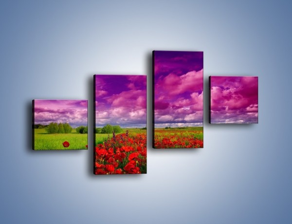 Obraz na płótnie – Maki nad fioletowymi chmurami – czteroczęściowy KN1079AW3
