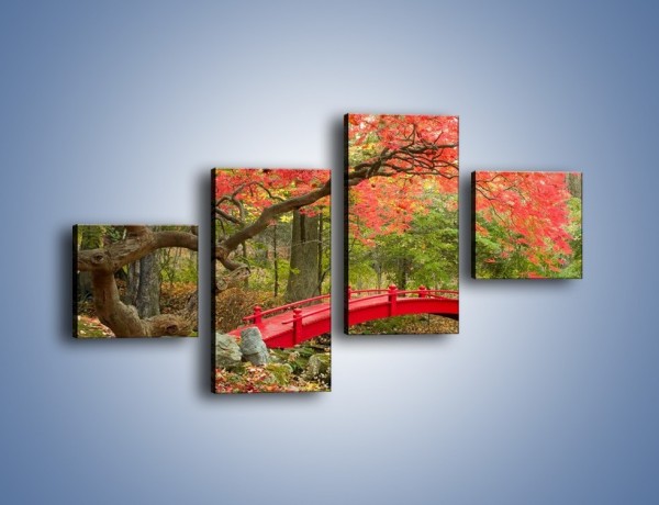 Obraz na płótnie – Czerwony most czy czerwone drzewo – czteroczęściowy KN1122AW3