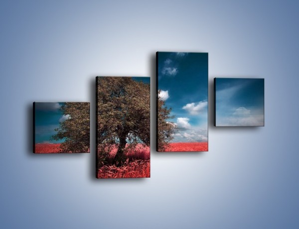 Obraz na płótnie – Drzewo na czerwonej łące – czteroczęściowy KN1246AW3
