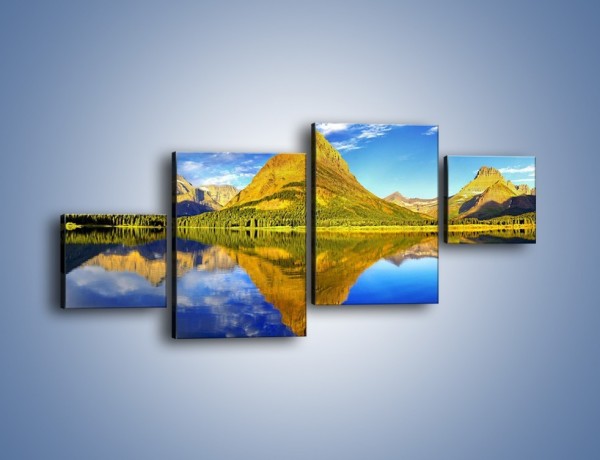 Obraz na płótnie – Górskie piramidy w wodnym lustrze – czteroczęściowy KN254W3
