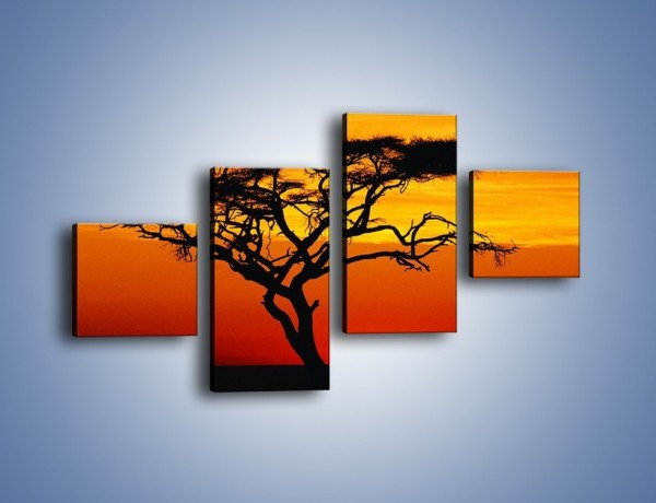 Obraz na płótnie – Zachód słońca i drzewo – czteroczęściowy KN307W3