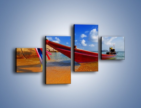 Obraz na płótnie – Kolorowa łódź na brzegu – czteroczęściowy KN415W3