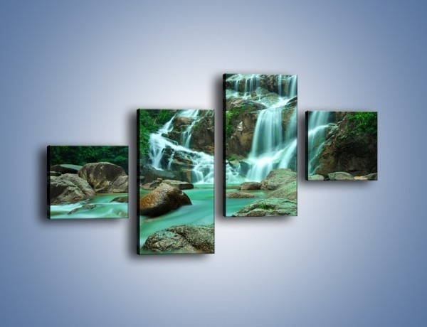Obraz na płótnie – Wodospad i turkus w wodzie – czteroczęściowy KN681W3