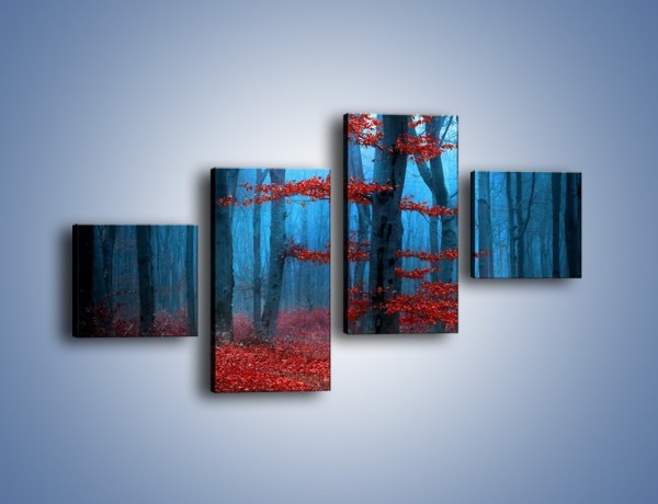Obraz na płótnie – Czerwień w lesie – czteroczęściowy KN897W3