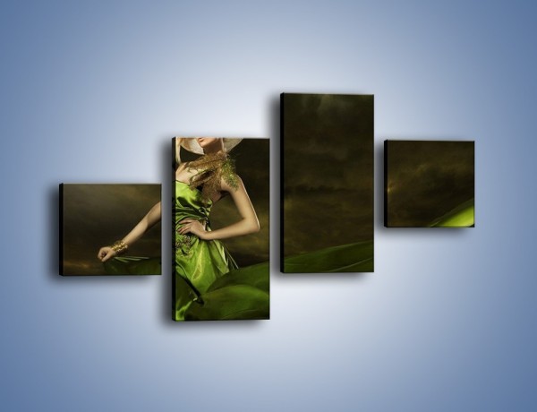 Obraz na płótnie – Kobieta ubrana w zieleń – czteroczęściowy L098W3
