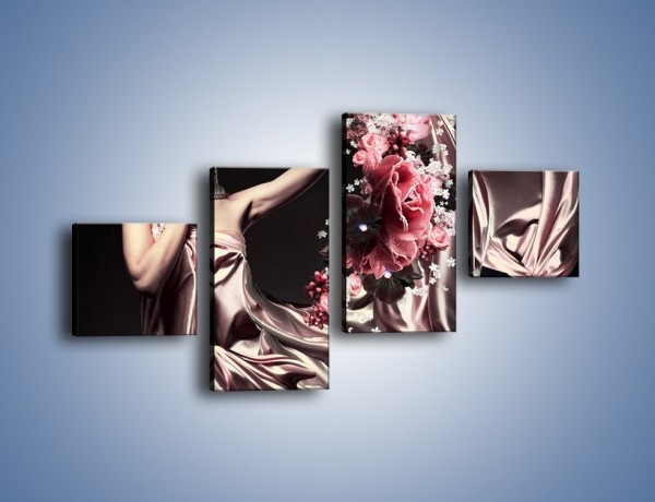 Obraz na płótnie – Kobieta otulona jedwabiem i kwiatami – czteroczęściowy L199W3