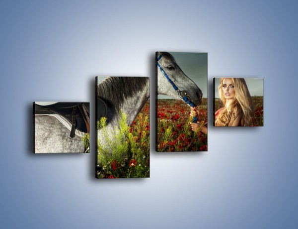 Obraz na płótnie – Kobieta koń i polana maków – czteroczęściowy L333W3
