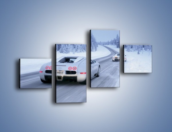 Obraz na płótnie – Bugatti Veyron w śniegu – czteroczęściowy TM134W3