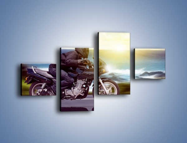 Obraz na płótnie – Jazda motocyklem o wschodzie słońca – czteroczęściowy TM147W3