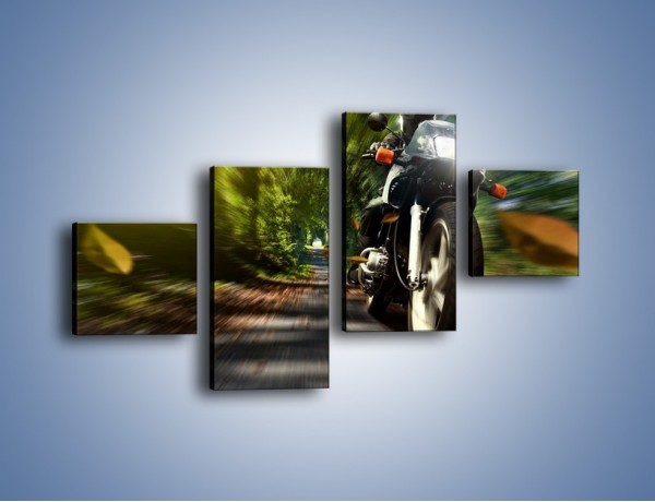Obraz na płótnie – Jazda na motocyklu leśną dróżką – czteroczęściowy TM153W3