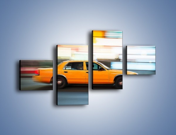 Obraz na płótnie – Żółta taksówka w ruchu – czteroczęściowy TM221W3