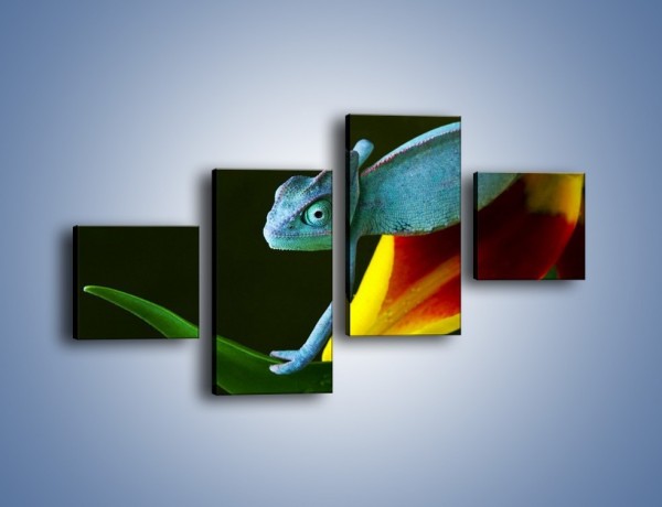 Obraz na płótnie – Liść w łapce kameleona – czteroczęściowy Z005W3