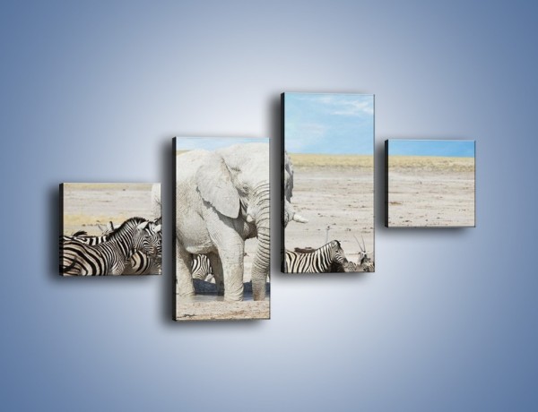 Obraz na płótnie – Słoń i jego przyjaciele – czteroczęściowy Z080W3