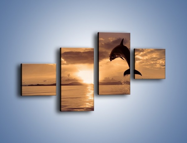 Obraz na płótnie – Z delfinem w stronę zachodzącego słońca – czteroczęściowy Z170W3