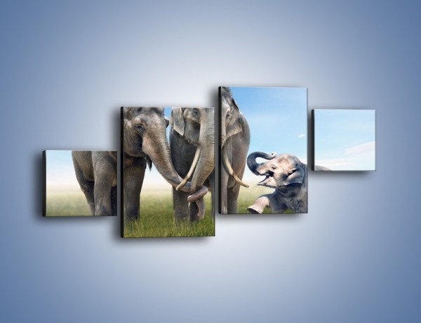 Obraz na płótnie – Przebij łapę ze słoniątkiem – czteroczęściowy Z208W3