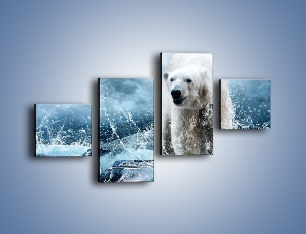 Obraz na płótnie – Polarny niedźwiedź na lodzie – czteroczęściowy Z264W3