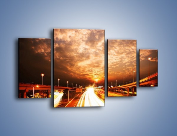Obraz na płótnie – Oświetlona autostrada w ruchu – czteroczęściowy AM021W4