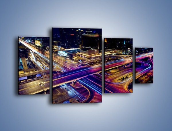 Obraz na płótnie – Skrzyżowanie autostrad nocą w ruchu – czteroczęściowy AM087W4