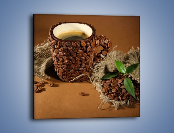 Obraz na płótnie – Kubek z ziarnami kawy – jednoczęściowy kwadratowy JN388