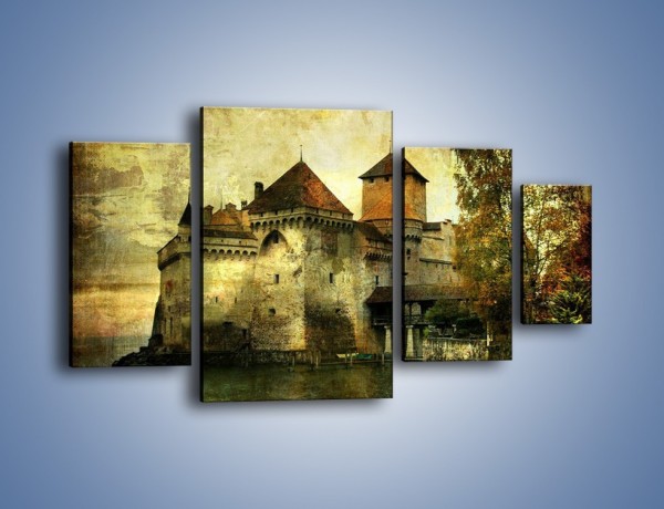 Obraz na płótnie – Średniowieczny zamek w stylu vintage – czteroczęściowy AM233W4