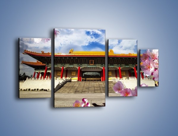 Obraz na płótnie – Azjatycka architektura z kwiatami – czteroczęściowy AM298W4