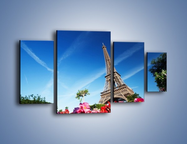 Obraz na płótnie – Wieża Eiffla pod błękitnym niebem – czteroczęściowy AM379W4