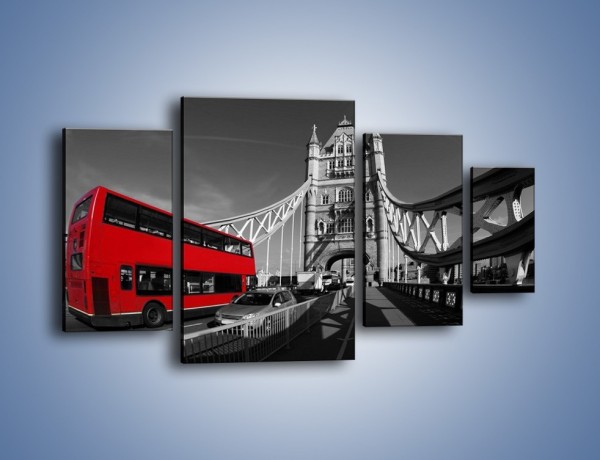Obraz na płótnie – Tower Bridge i czerwony autobus – czteroczęściowy AM394W4