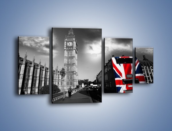 Obraz na płótnie – Big Ben i autobus z flagą UK – czteroczęściowy AM396W4