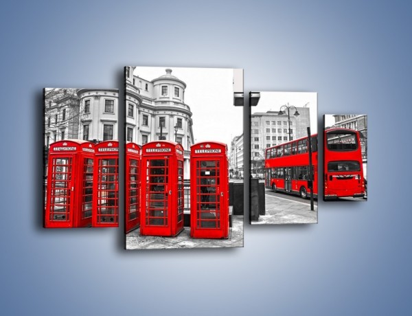 Obraz na płótnie – Czerwony autobus i budki telefoniczne – czteroczęściowy AM397W4