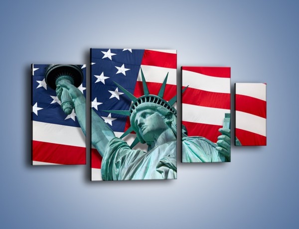 Obraz na płótnie – Statua Wolności na tle flagi USA – czteroczęściowy AM435W4