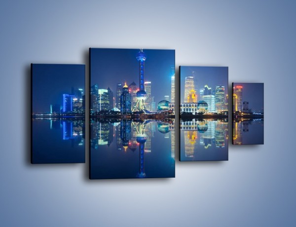 Obraz na płótnie – Wieżowce Szanghaju w odbiciu wody – czteroczęściowy AM461W4