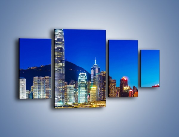 Obraz na płótnie – Oświetlone wieżowce Hong Kongu – czteroczęściowy AM498W4