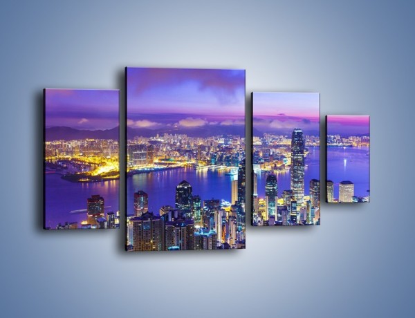Obraz na płótnie – Wieczorna panorama Hong Kongu – czteroczęściowy AM505W4