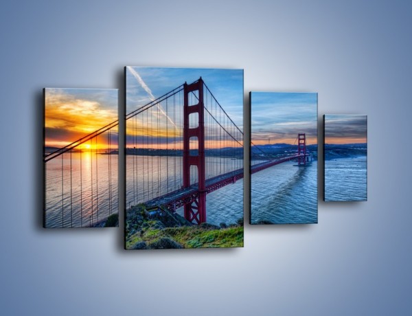 Obraz na płótnie – Wschód słońca nad mostem Golden Gate – czteroczęściowy AM539W4