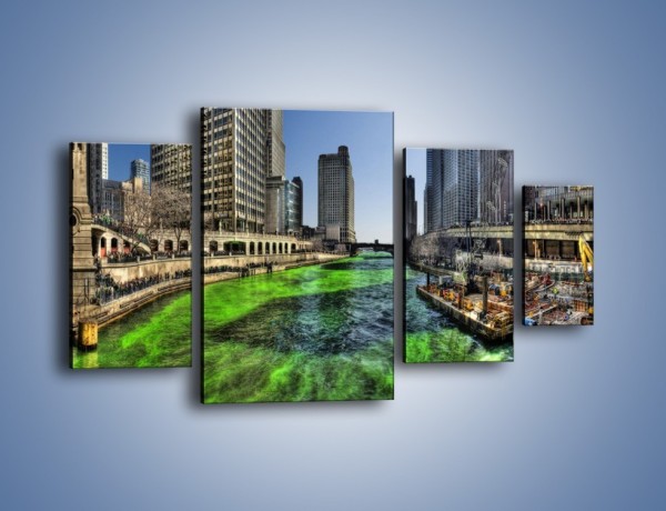 Obraz na płótnie – Chicago River w Dzień św. Patryka – czteroczęściowy AM605W4