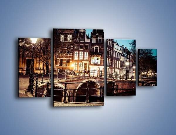 Obraz na płótnie – Ulice Amsterdamu wieczorową porą – czteroczęściowy AM693W4