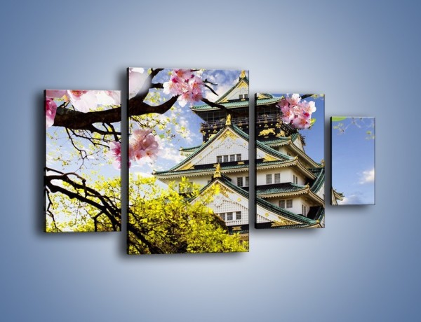 Obraz na płótnie – Zamek Ōsaka wśród kwiatów – czteroczęściowy AM704W4