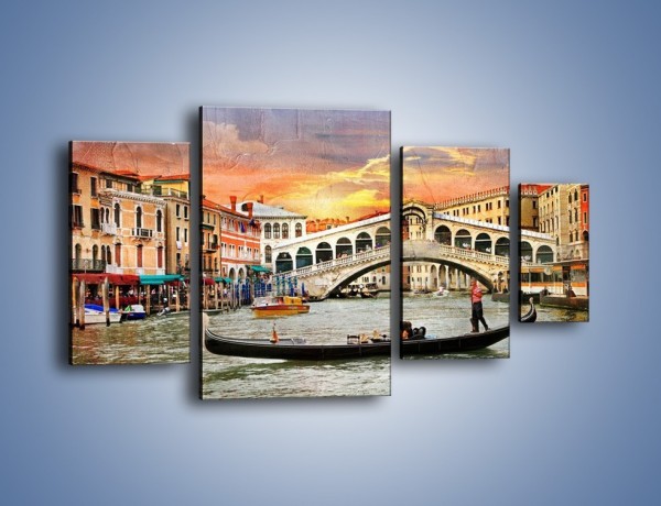 Obraz na płótnie – Most Rialto w Wenecji w stylu vintage – czteroczęściowy AM711W4