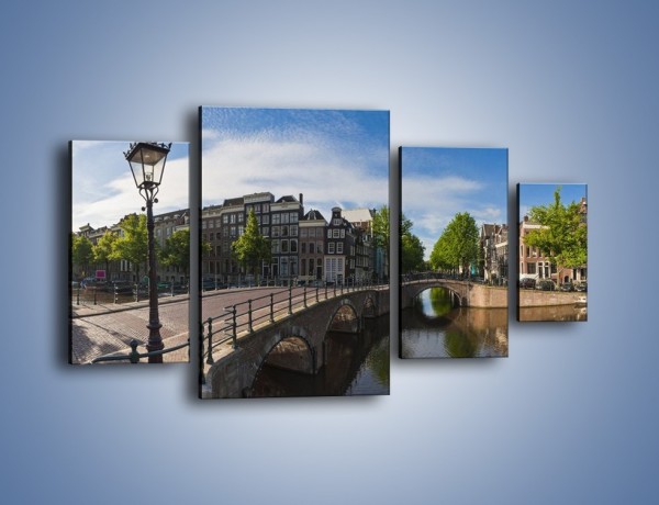 Obraz na płótnie – Panorama amsterdamskiego kanału – czteroczęściowy AM714W4