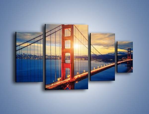 Obraz na płótnie – Zachód słońca nad Mostem Golden Gate – czteroczęściowy AM738W4