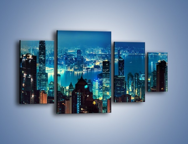 Obraz na płótnie – Panorama Hong Kongu w nocy – czteroczęściowy AM819W4