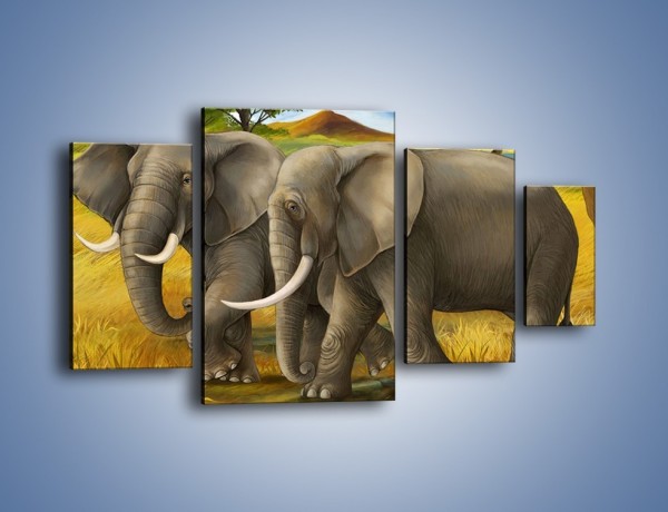 Obraz na płótnie – Rozmowa słoni podczas spaceru – czteroczęściowy GR334W4