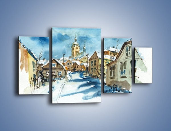Obraz na płótnie – Miasto uśpione zimą – czteroczęściowy GR557W4