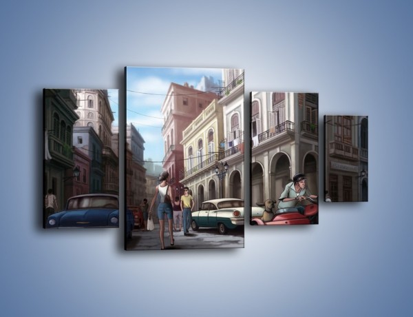 Obraz na płótnie – Codzienne życie na kubie – czteroczęściowy GR627W4