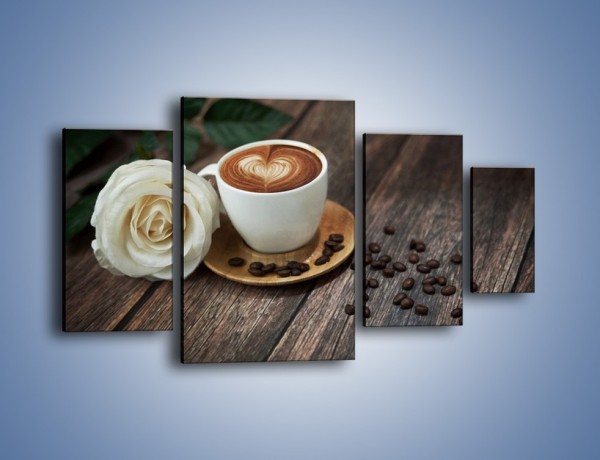 Obraz na płótnie – Kawa z różą – czteroczęściowy JN319W4